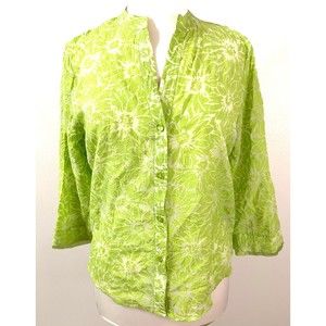 First Issue Women's Lime Green Sheer Button Front Blouse, Size M
